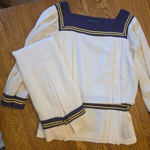 Vintage 100% Wool Cullinane Nautical Purple Gold 2 pc Sailor Dress Sz 10 Anchor‎